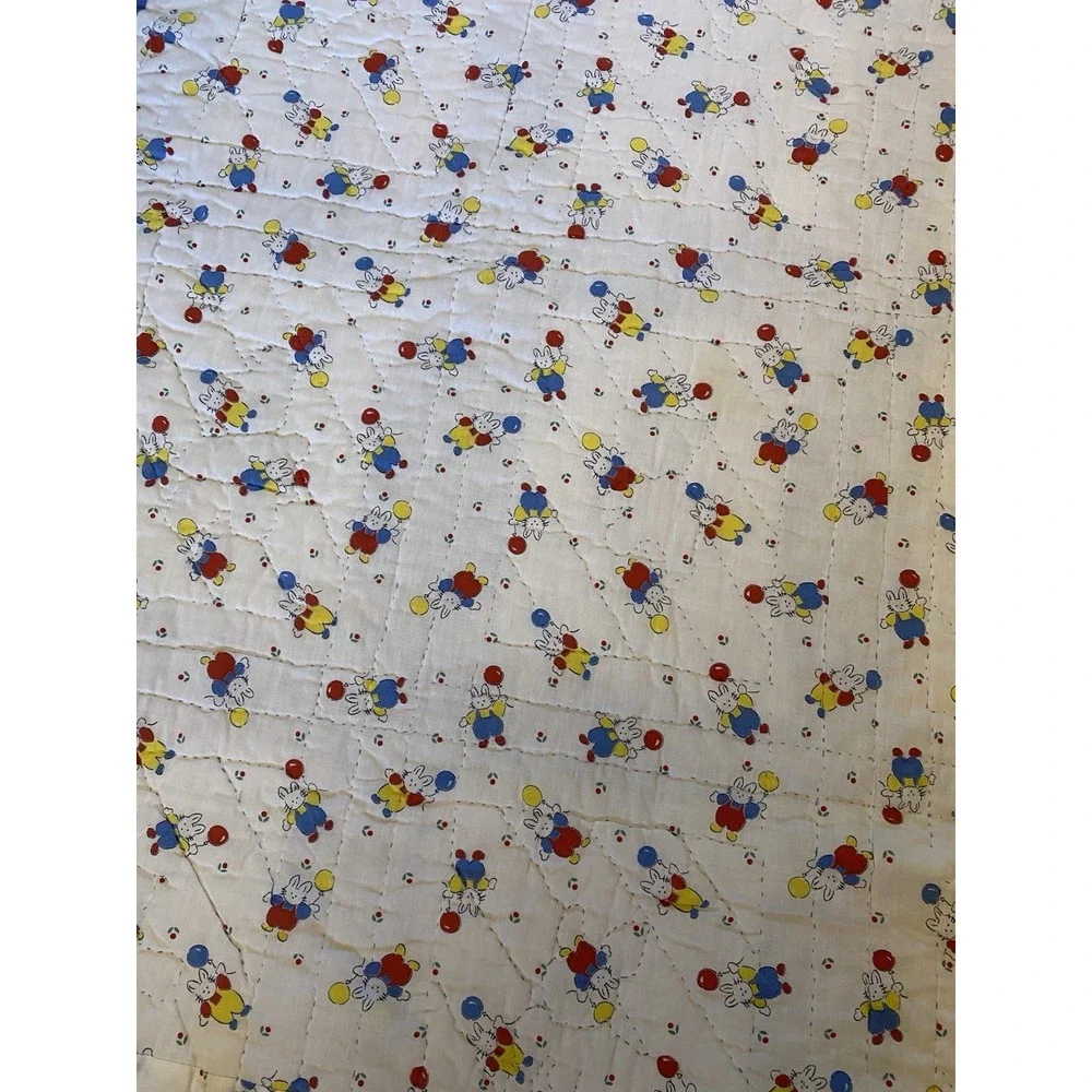 Vtg Cotton Crib Boy Baby Blanket Hand Embroidered 12 Blocks Animals Unisex